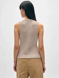 Best White + Warren cotton linen ribbed waistcoat Flax