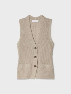 Best White + Warren cotton linen ribbed waistcoat Flax