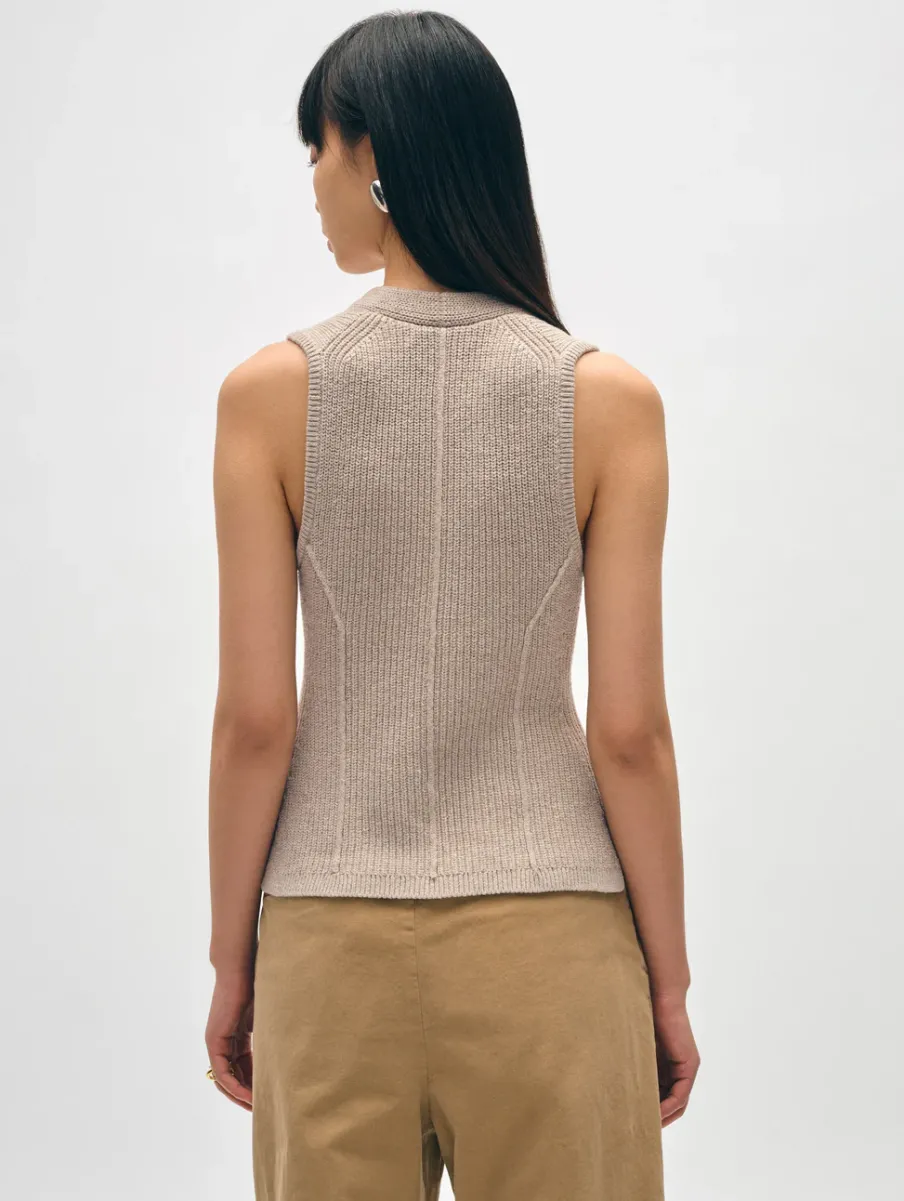 Discount White + Warren cotton linen ribbed waistcoat Flax