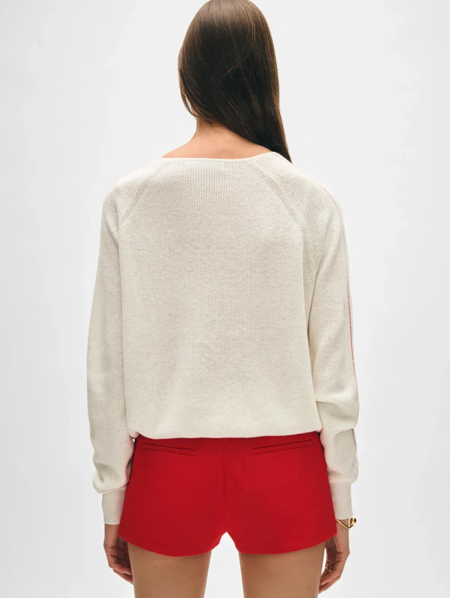 Best White + Warren cotton linen tipped v neck White/Tomato