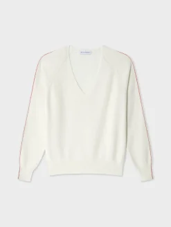 Best White + Warren cotton linen tipped v neck White/Tomato