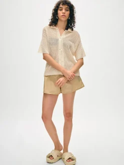 Outlet White + Warren cotton mesh shirt Natural