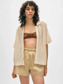 Discount White + Warren cotton mesh shirt Natural