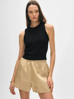 Fashion White + Warren cotton slub cut in tank Black