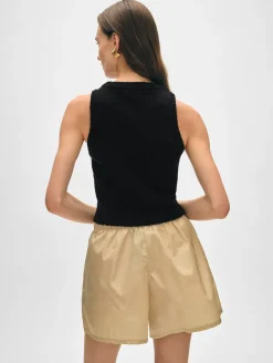Fashion White + Warren cotton slub cut in tank Black
