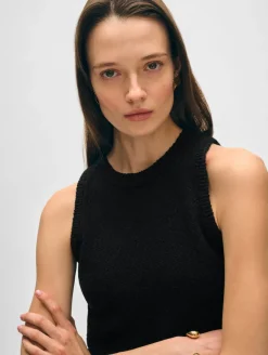 Sale White + Warren cotton slub cut in tank Black