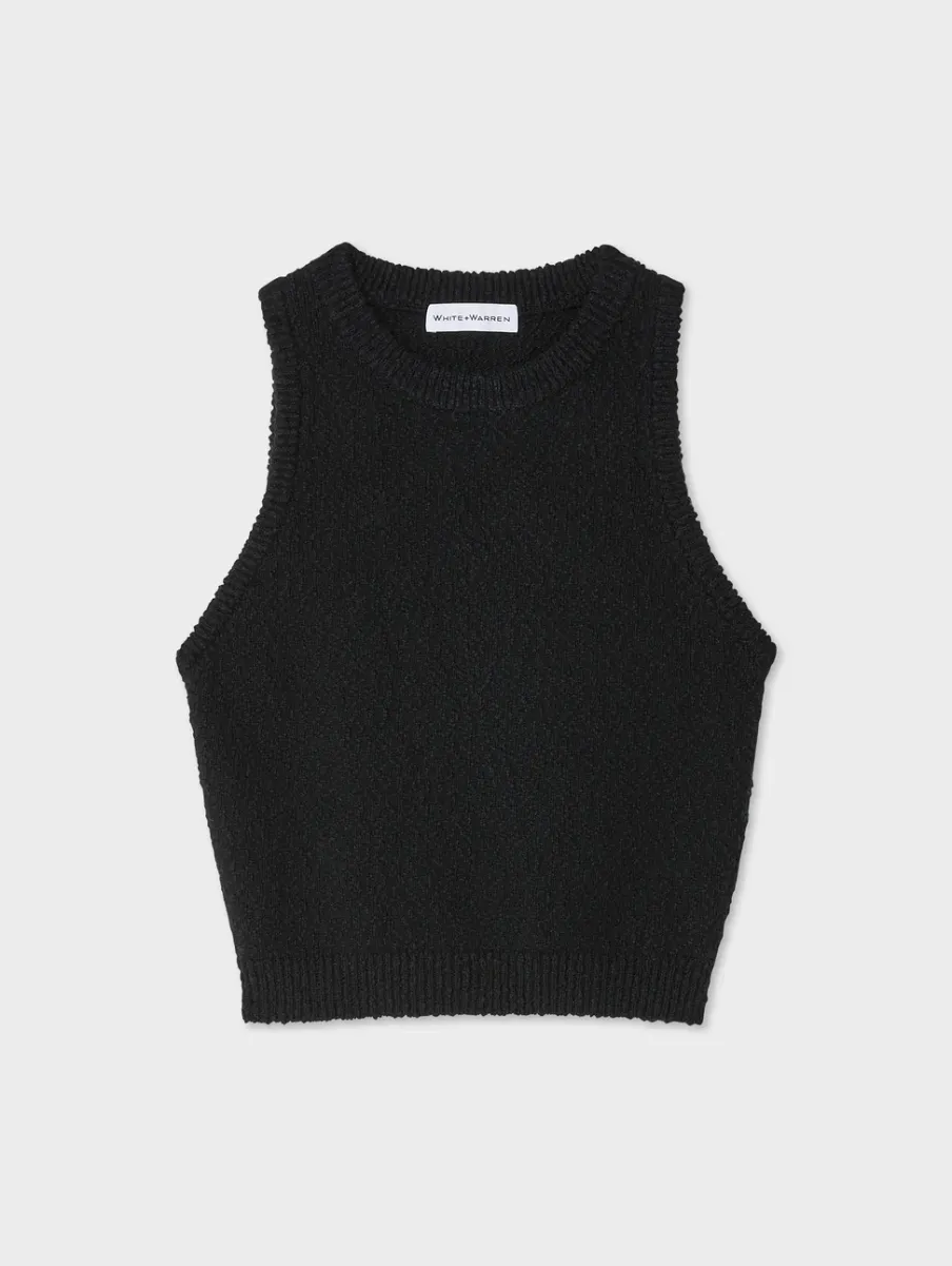 Sale White + Warren cotton slub cut in tank Black