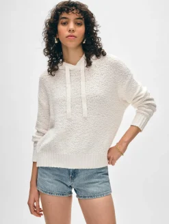 Online White + Warren cotton slub hoodie Ivory