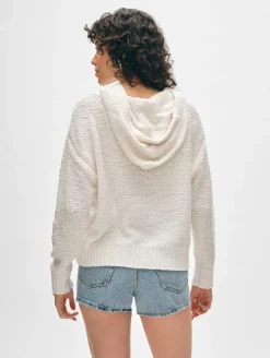 Online White + Warren cotton slub hoodie Ivory