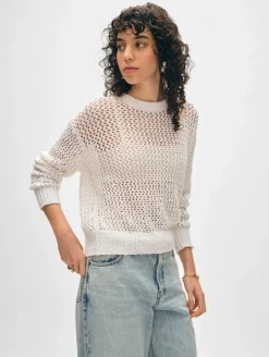 Hot White + Warren cotton slub mesh crewneck Ivory