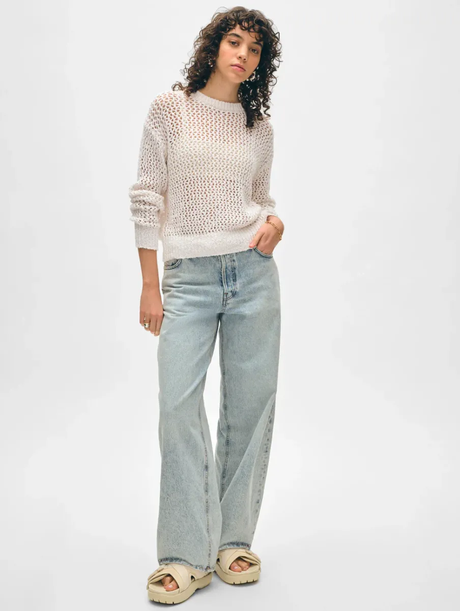Hot White + Warren cotton slub mesh crewneck Ivory