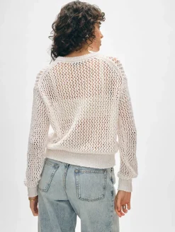 Hot White + Warren cotton slub mesh crewneck Ivory