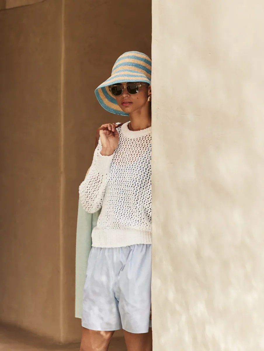 Hot White + Warren cotton slub mesh crewneck Ivory