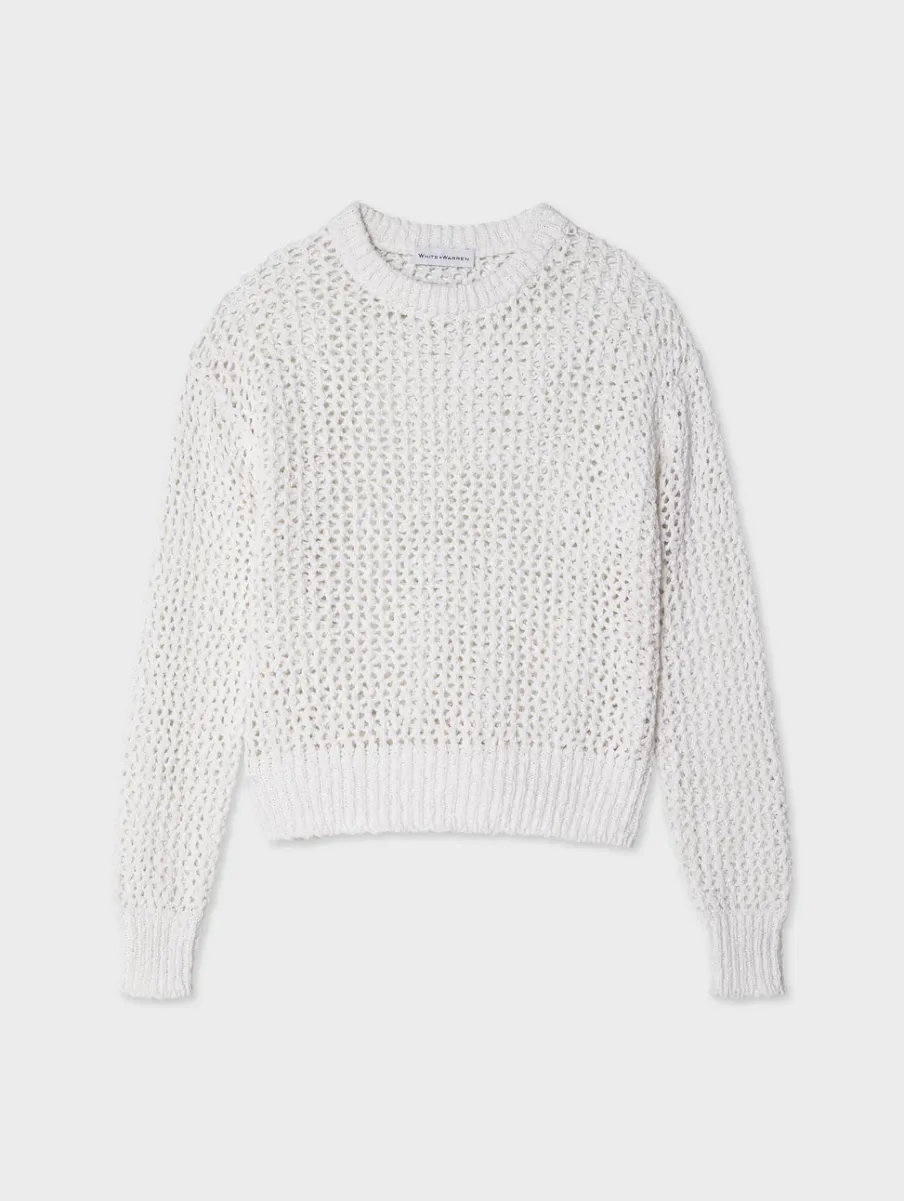Hot White + Warren cotton slub mesh crewneck Ivory