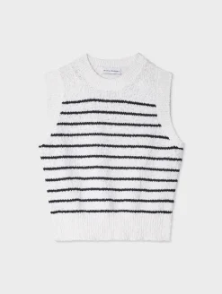 Discount White + Warren cotton slub rib trim tank Ivory/Navy
