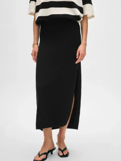 Fashion White + Warren cotton slub side slit skirt Black