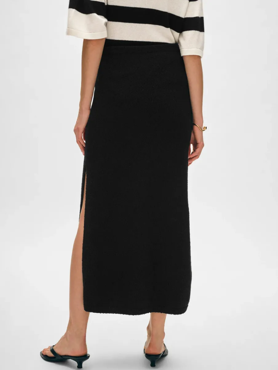 Fashion White + Warren cotton slub side slit skirt Black