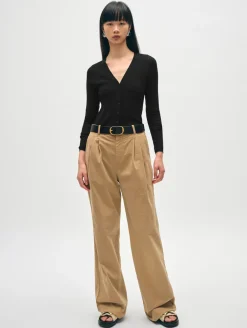 Clearance White + Warren linen gauze ribbed v neck cardigan Black