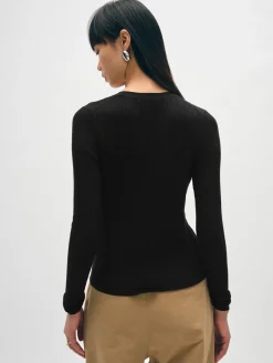 Clearance White + Warren linen gauze ribbed v neck cardigan Black