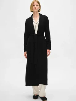 Fashion White + Warren long cashmere robe Black