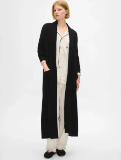 Fashion White + Warren long cashmere robe Black