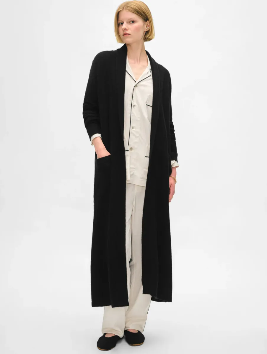 Fashion White + Warren long cashmere robe Black