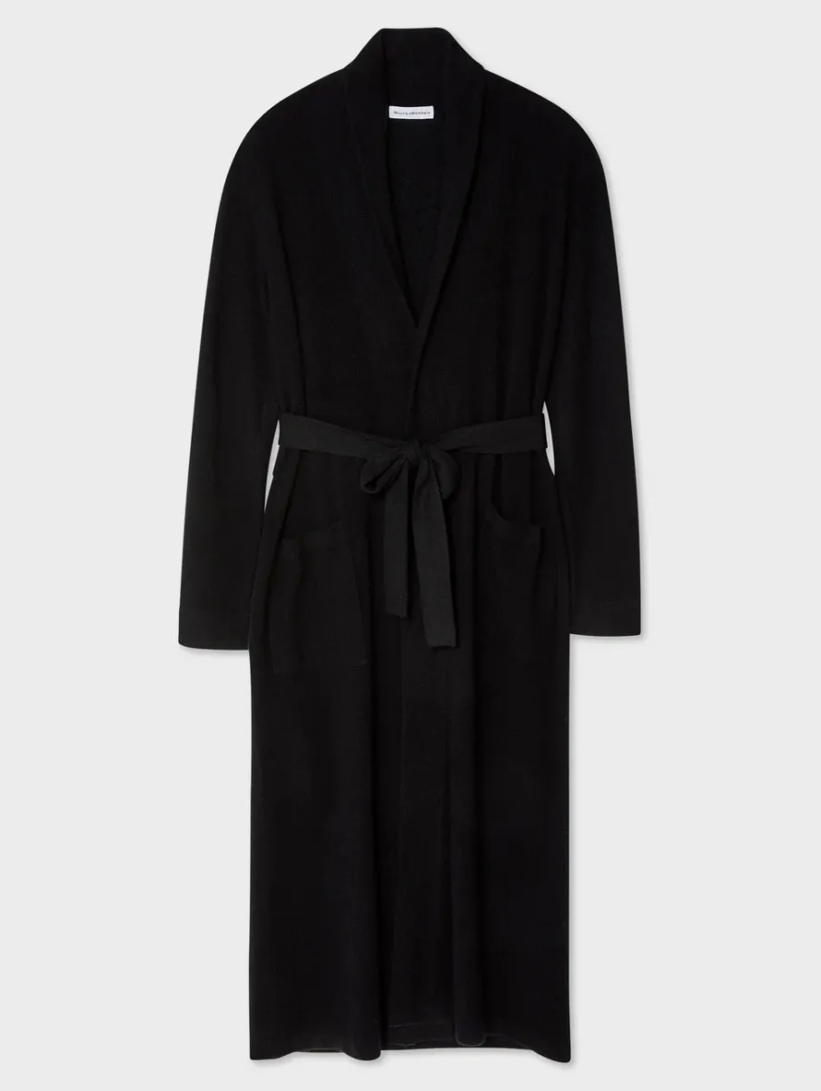 Fashion White + Warren long cashmere robe Black