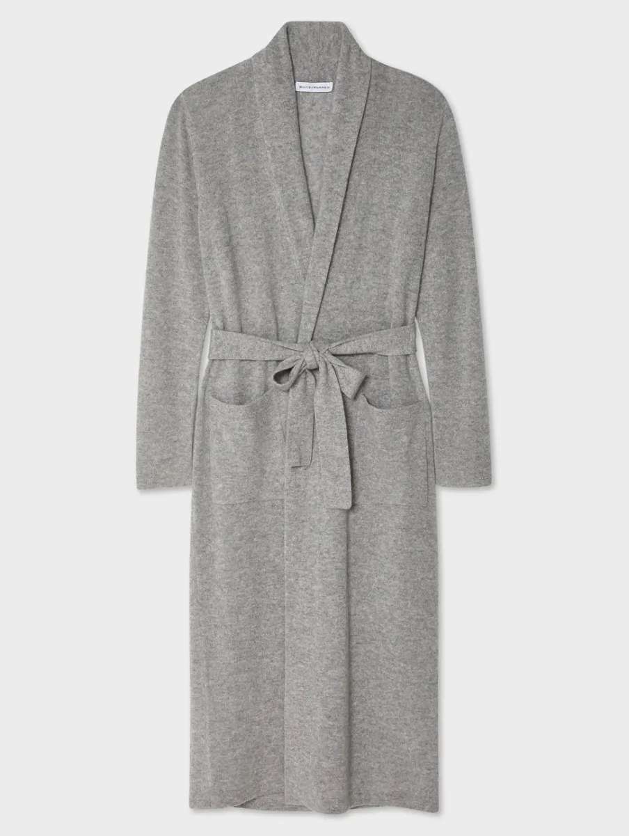 Online White + Warren long cashmere robe GreyHeather