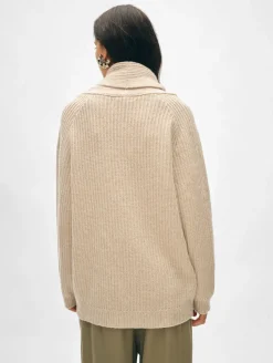 Fashion White + Warren merino blend marled shawl collar coatigan IvoryMarl