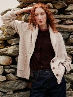 Fashion White + Warren merino blend marled shawl collar coatigan IvoryMarl