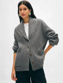 Fashion White + Warren merino blend marled shawl collar coatigan GreyMarl