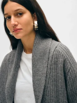 Fashion White + Warren merino blend marled shawl collar coatigan GreyMarl