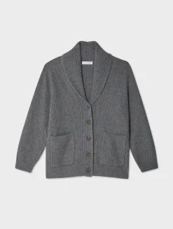 Fashion White + Warren merino blend marled shawl collar coatigan GreyMarl