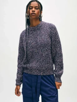 Discount White + Warren merino blend marled sweatshirt BlueCombo