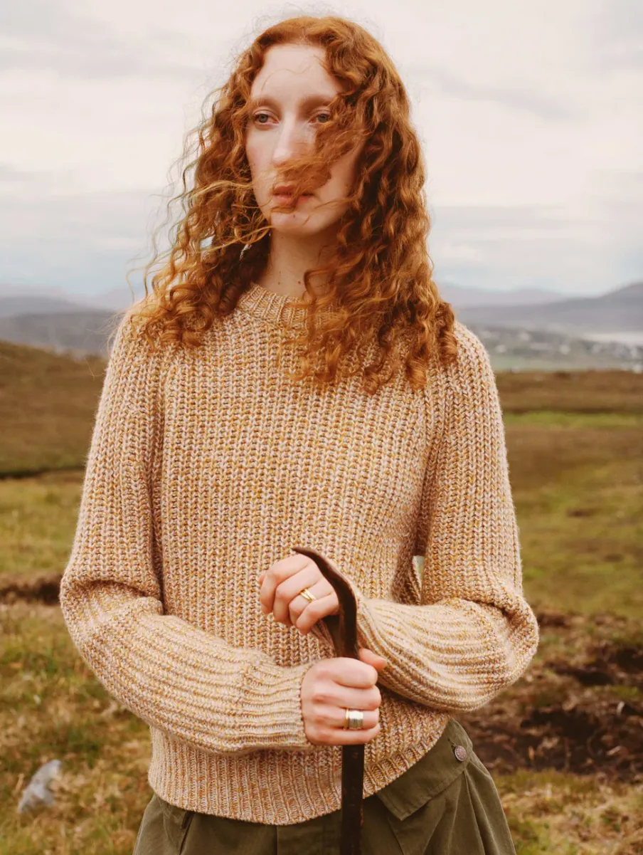 Hot White + Warren merino blend marled sweatshirt YellowCombo