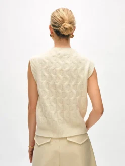 Discount White + Warren merino cashmere boucle cable vest Ivory