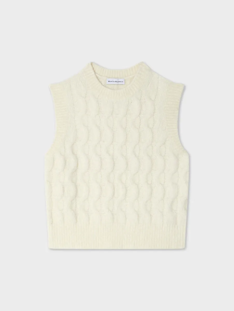 Discount White + Warren merino cashmere boucle cable vest Ivory