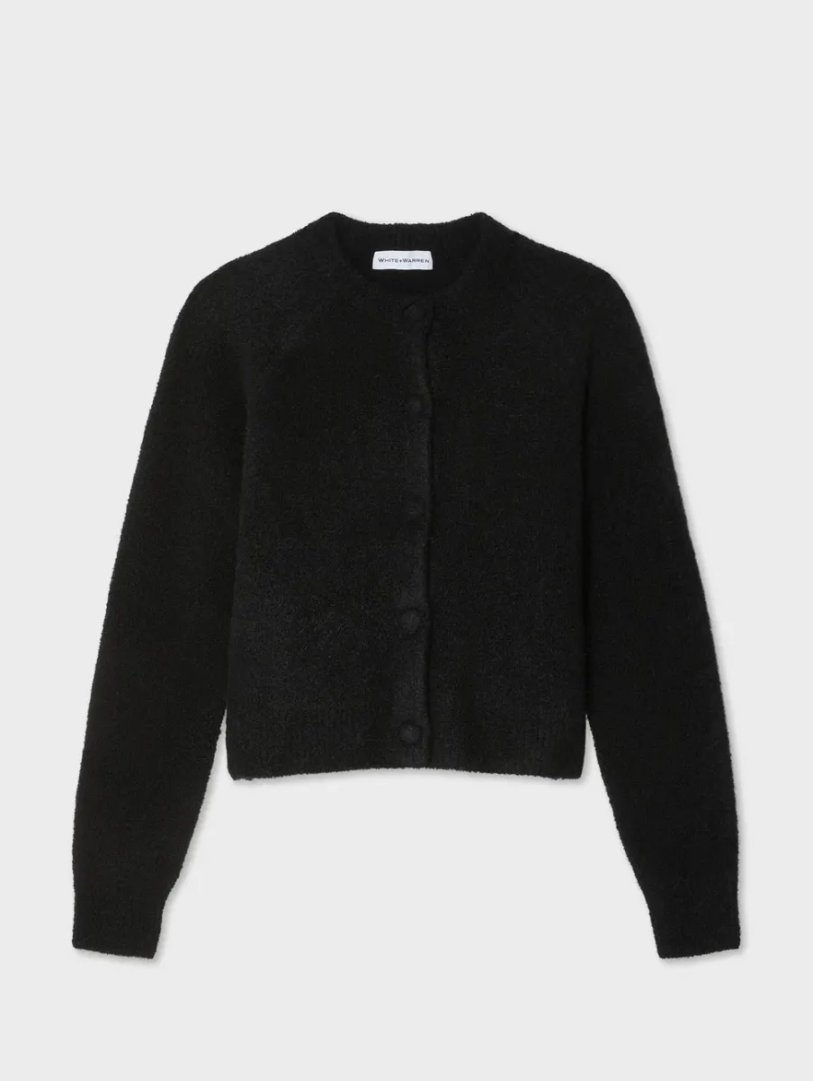 New White + Warren merino cashmere boucle jacket Black