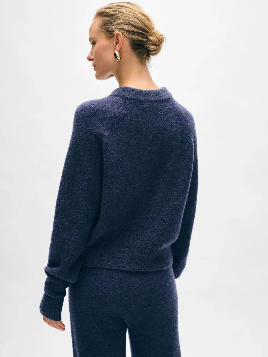 Clearance White + Warren merino cashmere boucle sweatshirt Indigo