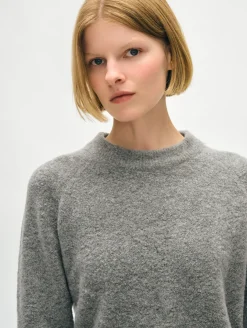 Online White + Warren merino cashmere boucle sweatshirt PaleSmoke