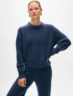 New White + Warren merino cashmere boucle sweatshirt Indigo