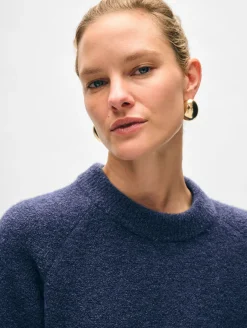 New White + Warren merino cashmere boucle sweatshirt Indigo