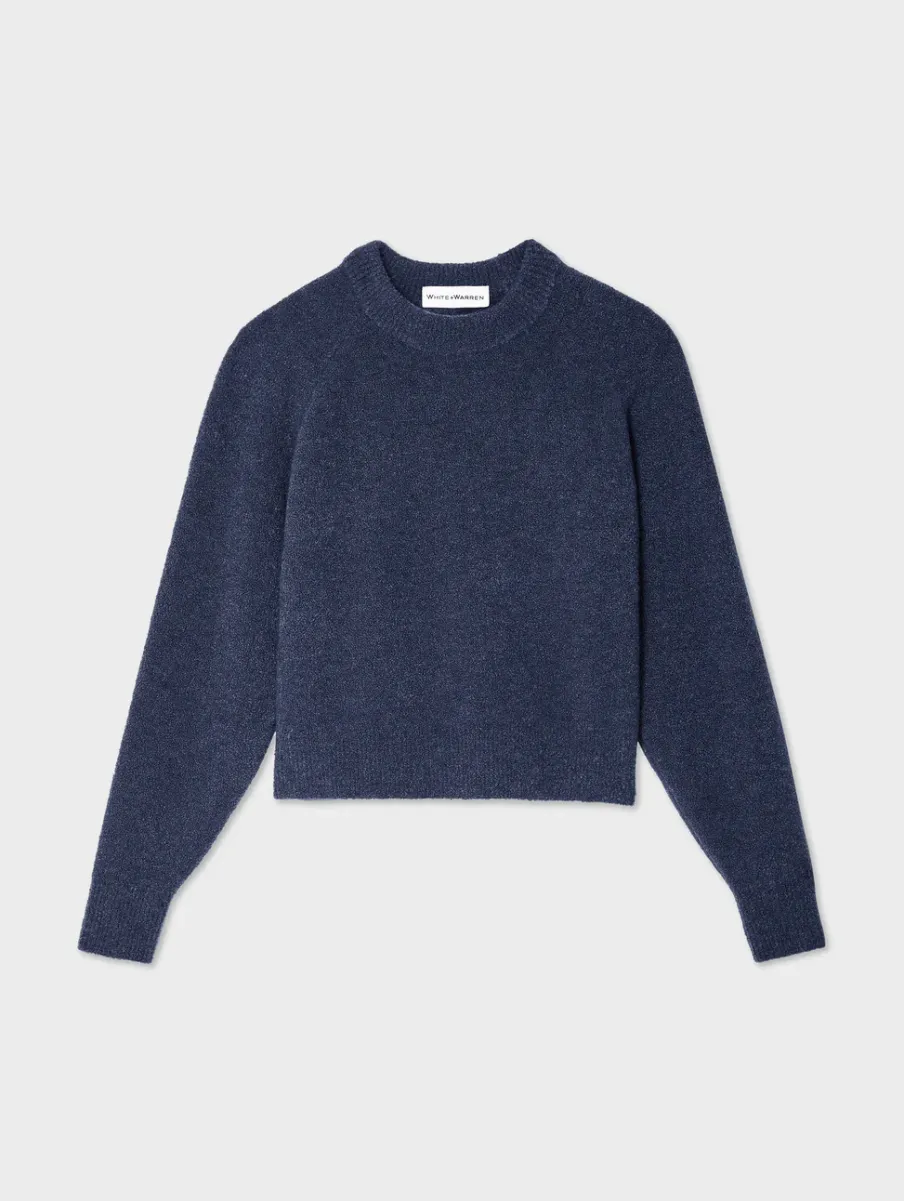 New White + Warren merino cashmere boucle sweatshirt Indigo