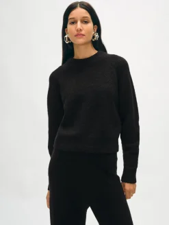 Discount White + Warren merino cashmere boucle sweatshirt Black