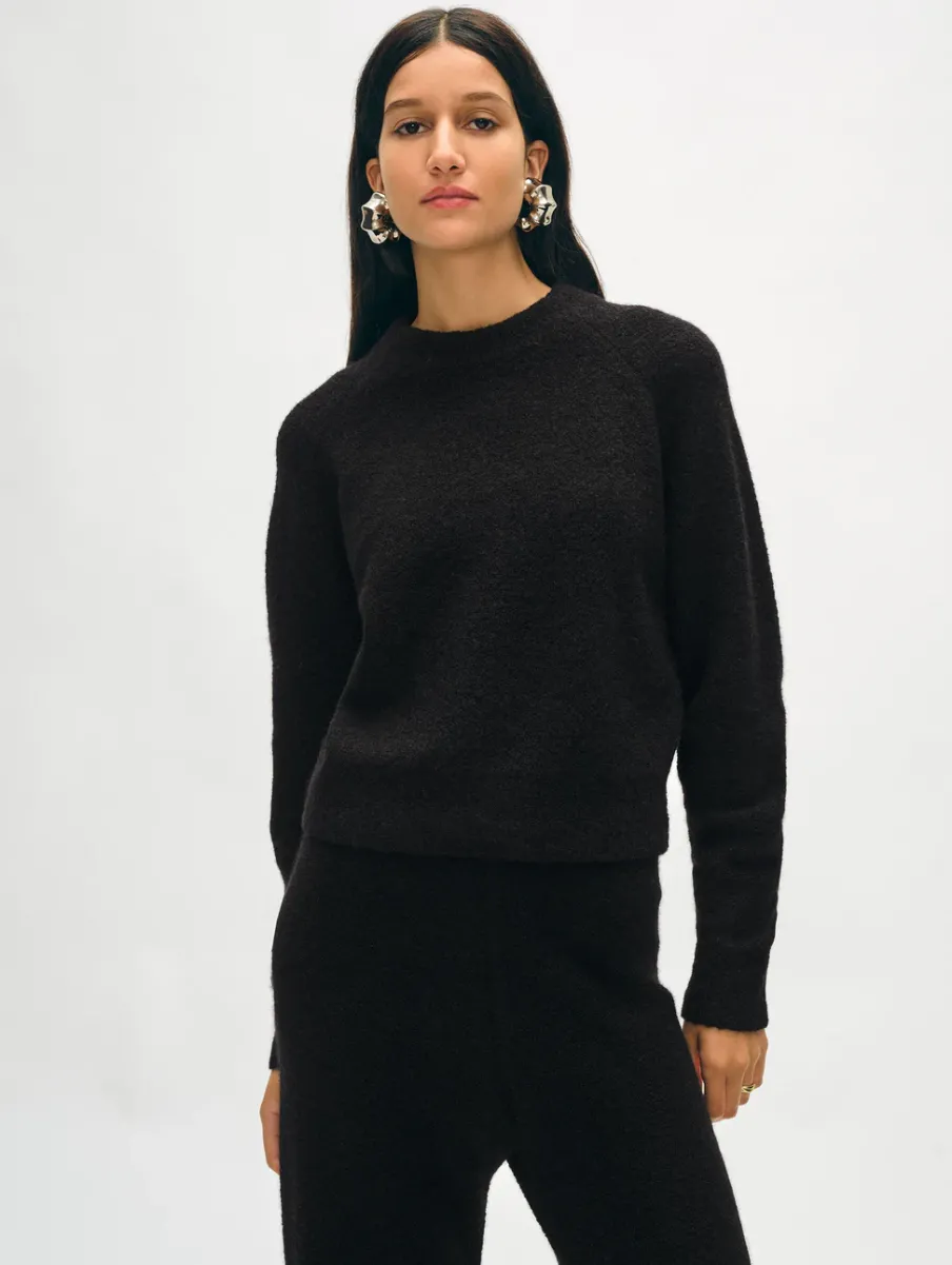Discount White + Warren merino cashmere boucle sweatshirt Black