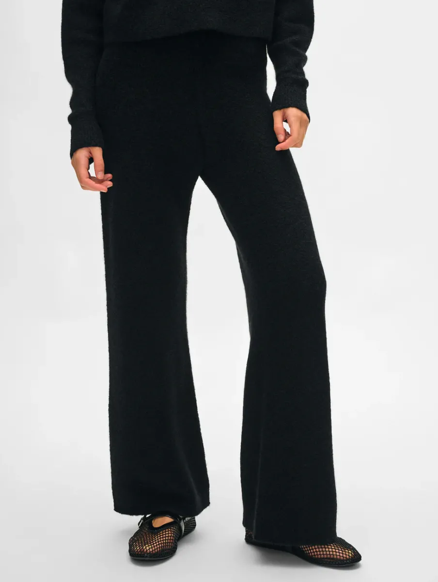 Discount White + Warren merino cashmere boucle wide leg pant Black