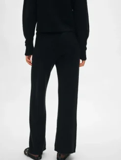 Discount White + Warren merino cashmere boucle wide leg pant Black