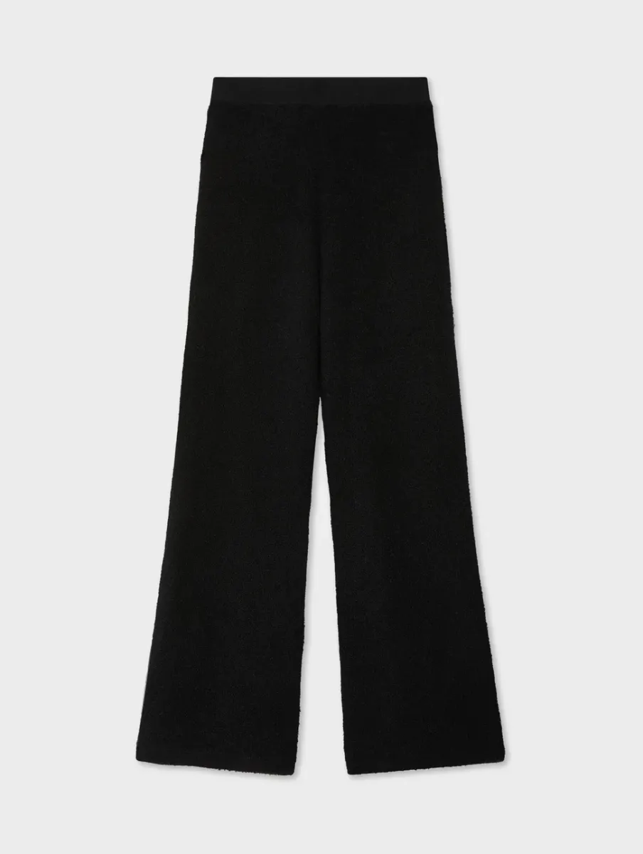 Discount White + Warren merino cashmere boucle wide leg pant Black