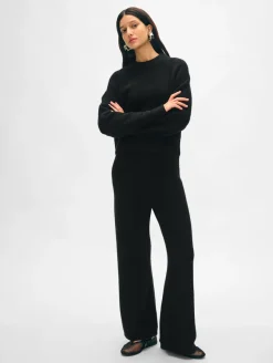 Clearance White + Warren merino cashmere boucle wide leg pant Black