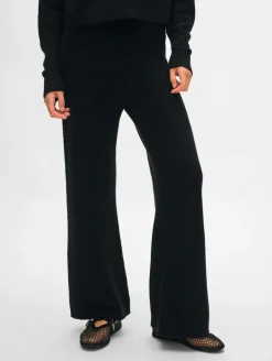 Clearance White + Warren merino cashmere boucle wide leg pant Black